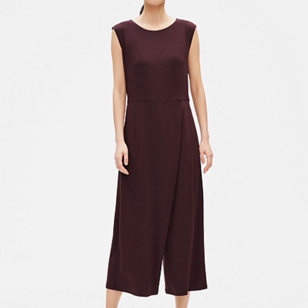Eileen Fisher Cassis Faux Wrap Cropped Jumpsuit Women's Medium Merlot